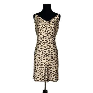 Love Tree cream brown animal print sleeveless slip mini dress size M